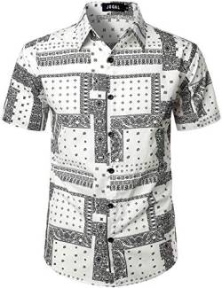 JOGAL Herren Hawaii Hemd Männer Baumwolle Kurzarm Vintage Regular Fit Sommerhemd Small Weiß von JOGAL