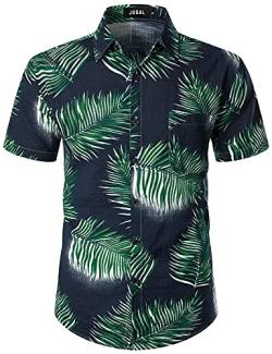 JOGAL Herren Hawaii Hemd Männer Kurzarm Regular Fit Sommer Freizeithemd Marineblatt Klein von JOGAL