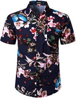 JOGAL Herren Hawaii Hemd Männer Kurzarm Regular Fit Sommer Freizeithemd Small Schwarz Blau von JOGAL