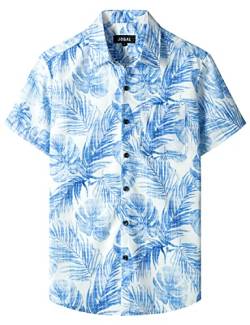 JOGAL Herren Hawaii Hemd mit Tasche Männer Kurzarm Freizeithemd Sommer Lässig Strand Outfit Blau L von JOGAL