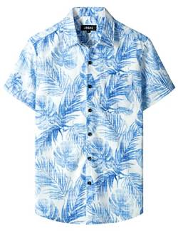 JOGAL Herren Hawaii Hemd mit Tasche Männer Kurzarm Freizeithemd Sommer Lässig Strand Outfit Blau XXL von JOGAL