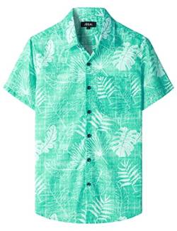 JOGAL Herren Hawaii Hemd mit Tasche Männer Kurzarm Freizeithemd Sommer Lässig Strand Outfit Grün S von JOGAL