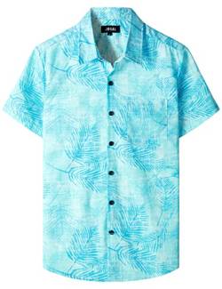 JOGAL Herren Hawaii Hemd mit Tasche Männer Kurzarm Freizeithemd Sommer Lässig Strand Outfit Hellblau XXL von JOGAL