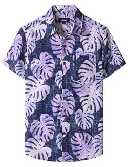 JOGAL Herren Hawaii Hemd mit Tasche Männer Kurzarm Freizeithemd Sommer Lässig Strand Outfit Lila L von JOGAL