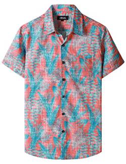 JOGAL Herren Hawaii Hemd mit Tasche Männer Kurzarm Freizeithemd Sommer Lässig Strand Outfit Rot M von JOGAL
