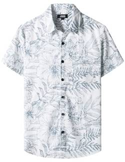 JOGAL Herren Hawaii Hemd mit Tasche Männer Kurzarm Freizeithemd Sommer Lässig Strand Outfit Weiß XL von JOGAL