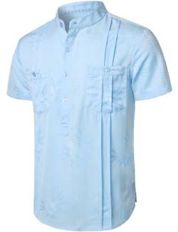 JOGAL Herren Henley Shirt Kurzarm Hemd Sommer Freizeithemd Mit Tasche Männer Regular Fit Stehkragen T-Shirts Blau XXL von JOGAL