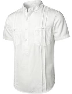 JOGAL Herren Henley Shirt Kurzarm Hemd Sommer Freizeithemd Mit Tasche Männer Regular Fit Stehkragen T-Shirts Weiß XXL von JOGAL