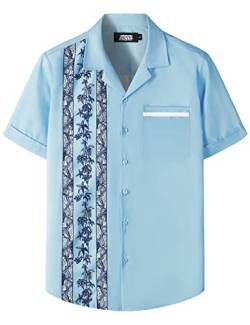 JOGAL Herren Kurzarm Freizeithemd mit Tasche Hawaii Print Hemd Männer Regular Fit Sommerhemd Himmelblau 3XL von JOGAL