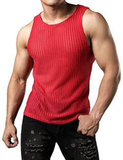 JOGAL Herren Mesh Fitted Sleeveless Muscle Tank Top Rot Mittel von JOGAL