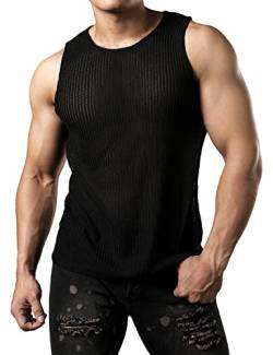 JOGAL Herren Mesh Fitted Sleeveless Muscle Tank Top Schwarz X-Large von JOGAL