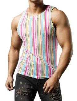 JOGAL Herren Mesh Fitted Sleeveless Muscle Tank Top Weiß Mehrfarbig Groß von JOGAL