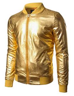 JOGAL Herren Metallic Nachtclub Reißverschluss Baseball Bomber Jacke Medium Gold von JOGAL