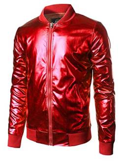 JOGAL Herren Metallic Nachtclub Reißverschluss Baseball Bomber Jacke Medium Rot von JOGAL