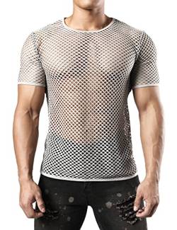 JOGAL Herren Muskel Transparent Kurzarm Shirts Netz Hemd Grau Mittel von JOGAL