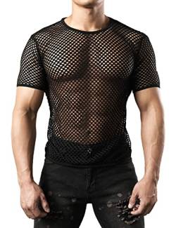 JOGAL Herren Muskel Transparent Kurzarm Shirts Netz Hemd Medium Schwarz von JOGAL