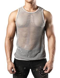 JOGAL Herren Muskel Transparent Shirts ärmellos Netz Unterhemd Grau XX-Large von JOGAL