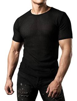 JOGAL Herren Netz Durchsehen Fitted Kurzarm Muskeln Top Schwarz Mittel von JOGAL