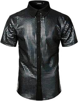 JOGAL Herren Pailletten Kleid Shirt 70er Disco Party Kustüm (Schwarz, Small) von JOGAL