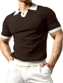 JOGAL Herren Poloshirt Kurzarm Slim Fit Gestricktes Golf Polo Hemd Männer Einfarbig Sport Sommerhemd T-Shirt Kaffee XXL von JOGAL