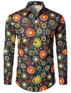 JOGAL Herren Regular Fit Floral Business Hemd Langarm Button Down Print Freizeithemd Braun Kreis XXX-Large von JOGAL