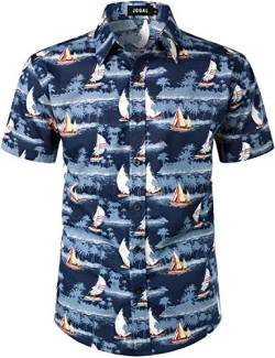 JOGAL Herren Strand Hemd Kurzärmelig Freizeit Button Down Kurzarm Hawaii Hemd für Herren Medium Blau Weiß von JOGAL