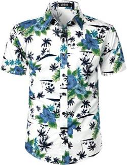 JOGAL Herren Strand Hemd Kurzärmelig Freizeit Button Down Kurzarm Hawaii Hemd für Herren Small Weiß Grün von JOGAL