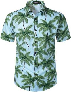 JOGAL Herren Strand Hemd Kurzärmelig Freizeit Button Down Kurzarm Hawaii Hemd für Herren X-Large Blau Grün von JOGAL