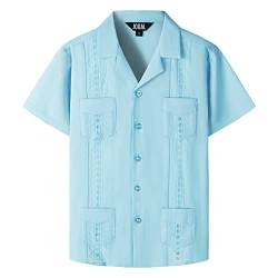 JOGAL Jungen 100% Baumwolle Kurzarm Guayabera Hemd Kinder Einfarbig bügelleicht Sommer Freizeit Hemd Jahre 5-6 Himmelblau von JOGAL