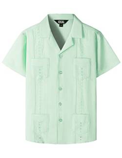 JOGAL Jungen 100% Baumwolle Kurzarm Guayabera Hemd Kinder Einfarbig bügelleicht Sommer Freizeit Hemd Jahre 7-8 Hellgrün von JOGAL