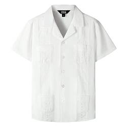 JOGAL Jungen 100% Baumwolle Kurzarm Guayabera Hemd Kinder Einfarbig bügelleicht Sommer Freizeit Hemd Jahre 9-10 Weiß von JOGAL