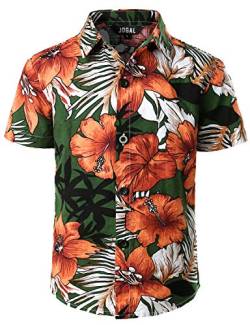JOGAL Jungen Casual Funky Kurzarm Hawaiihemd Kinder Blumenmuster Knopfleiste Hemd Jahre 10 Grün von JOGAL
