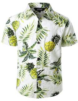 JOGAL Jungen Casual Funky Kurzarm Hawaiihemd Kinder Blumenmuster Knopfleiste Hemd Jahre 10 Weiße Ananas von JOGAL