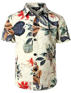 JOGAL Jungen Casual Funky Kurzarm Hawaiihemd Kinder Blumenmuster Knopfleiste Hemd Jahre 10 Weiße von JOGAL