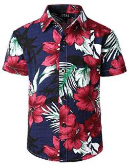 JOGAL Jungen Casual Funky Kurzarm Hawaiihemd Kinder Blumenmuster Knopfleiste Hemd Jahre 4 Marine von JOGAL