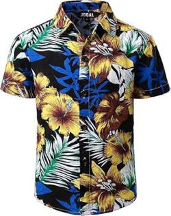 JOGAL Jungen Casual Funky Kurzarm Hawaiihemd Kinder Blumenmuster Knopfleiste Hemd Jahre 6 Schwarz von JOGAL