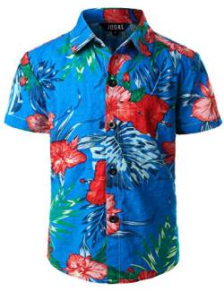 JOGAL Jungen Casual Funky Kurzarm Hawaiihemd Kinder Blumenmuster Knopfleiste Hemd Jahre 6 See Blau von JOGAL