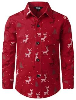 JOGAL Jungen Funky Christmas Print Weihnachtsmann Hemd Langarm Button Up Kinder Freizeithemd Rot 14 Jahre von JOGAL