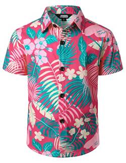 JOGAL Jungen Kurzarm Hawaii Hemd Baumwolle Sommer Freizeit Hemden Für Kinder Jahre 10 Rosa Flamingo von JOGAL