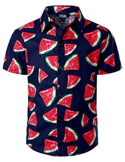 JOGAL Jungen Kurzarm Hawaii Hemd Baumwolle Sommer Freizeit Hemden Für Kinder Jahre 12 Wassermelone von JOGAL