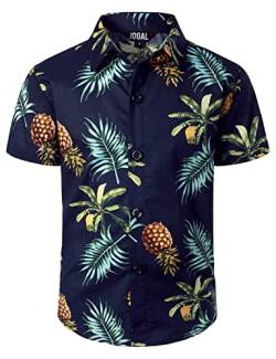 JOGAL Jungen Kurzarm Hawaii Hemd Baumwolle Sommer Freizeit Hemden Für Kinder Jahre 14 Marine Ananasblätter von JOGAL