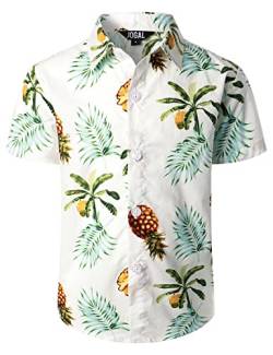 JOGAL Jungen Kurzarm Hawaii Hemd Baumwolle Sommer Freizeit Hemden Für Kinder Jahre 14 Weiß Ananasblätter von JOGAL