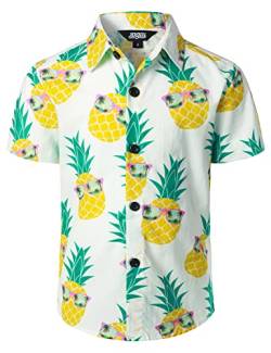 JOGAL Jungen Kurzarm Hawaii Hemd Baumwolle Sommer Freizeit Hemden Für Kinder Jahre 14 Weiß Gelb von JOGAL