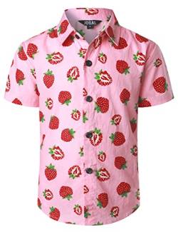 JOGAL Jungen Kurzarm Hawaii Hemd Baumwolle Sommer Freizeit Hemden Für Kinder Jahre 8 Rosa Erdbeere von JOGAL