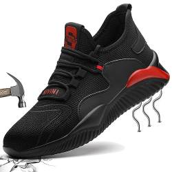 Sicherheitsschuhe Herren Leicht 43 Arbeitsschuhe S3 mit Stahlkappe Herren Sommer Arbeit Schuhe Männer Frauen Sicherheit Sneaker Turnschuhe Sportlich Schutzschuhe Safety Shoes Schwarz Rot 797 von JOISIDE