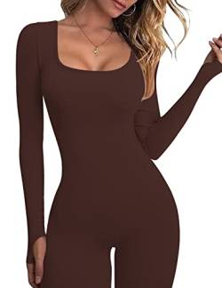 JOJJJOJ Damen Yoga Gerippte Einteiler Jumpsuits Gerippte Workout Strampler Übung Jumpsuits(Kaffee,L) von JOJJJOJ