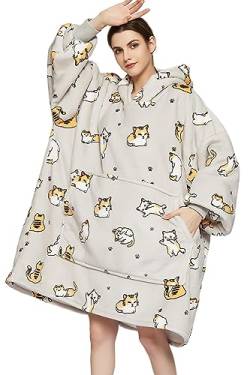 JOJJJOJ Übergroße Blanket Hoodie Sweatshirt Oversize Decke Sweatshirt Kapuzenpullover für Erwachsene Damen Herren Katze von JOJJJOJ