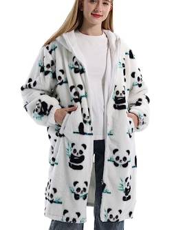 JOJJJOJ Übergroße Decke mit Reißverschluss, Kapuzenpullover, tragbare Decke, Damen und Herren, mit Kapuze, gemütlich, warm, Sherpa-Fleece-Strickjacke, panda, One size von JOJJJOJ