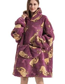 JOJJJOJ Übergroße Hoodie-Decke mit riesiger Tasche Bequeme Sherpa Fleece Decke Kapuzenpullover warmes Sweatshirt Bademantel für Damen Herren Teenager Geschenk(Faultier) von JOJJJOJ