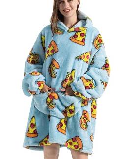 JOJJJOJ Übergroße Hoodie-Decke mit riesiger Tasche Bequeme Sherpa Fleece Decke Kapuzenpullover warmes Sweatshirt Bademantel für Damen Herren Teenager Geschenk(Pizza) von JOJJJOJ